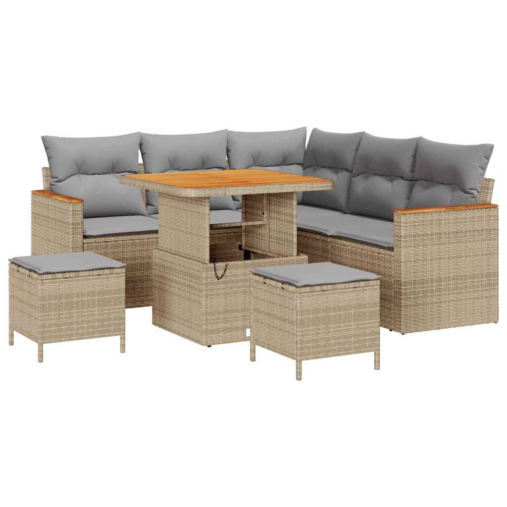 Set Divano da Giardino 8 pz 5-Numero di posti Beige Poly Rattan | homemem39