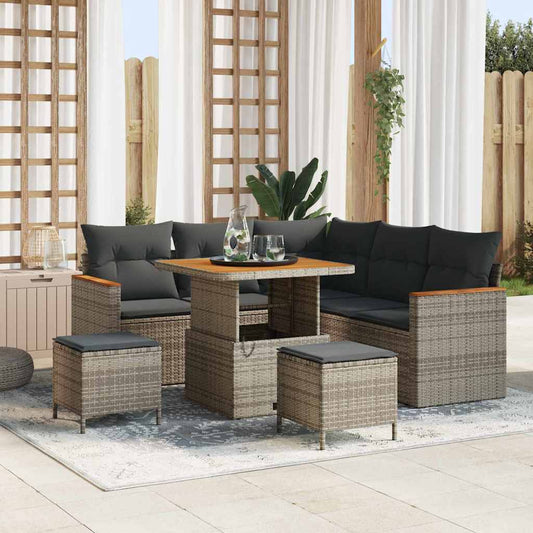 Set Divano da Giardino con cuscino 8 pcs Grigio Poly Rattan