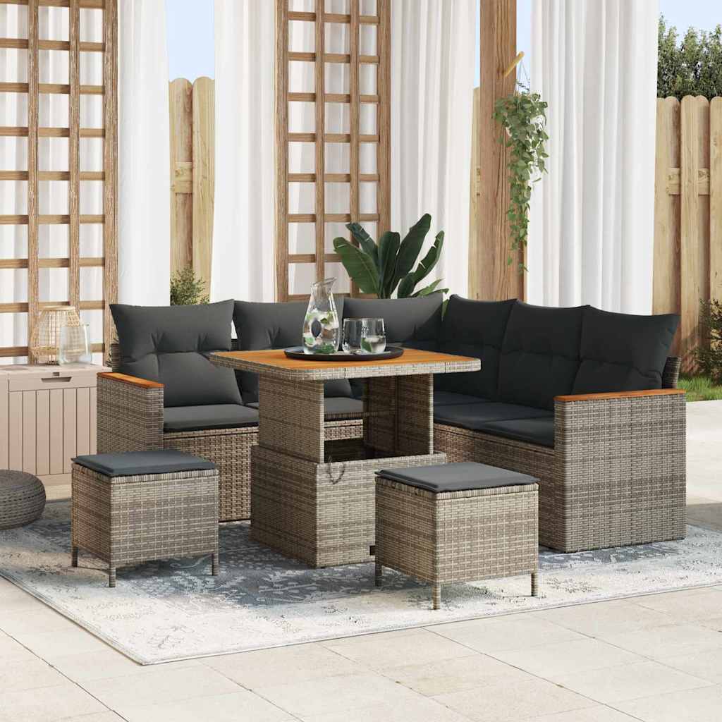 Set Divano da Giardino con cuscino 8 pcs Grigio Poly Rattan