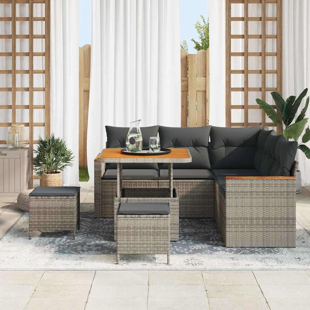 Set Divano da Giardino con cuscino 8 pcs Grigio Poly Rattan | homemem39