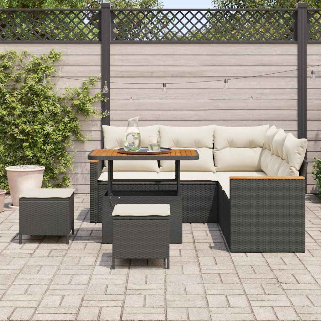 Set Divano da Giardino con cuscino 8 pcs Nero Poly Rattan | homemem39