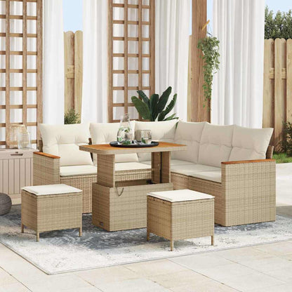 Set Divano da Giardino 8 pz 5-Numero di posti Beige Poly Rattan