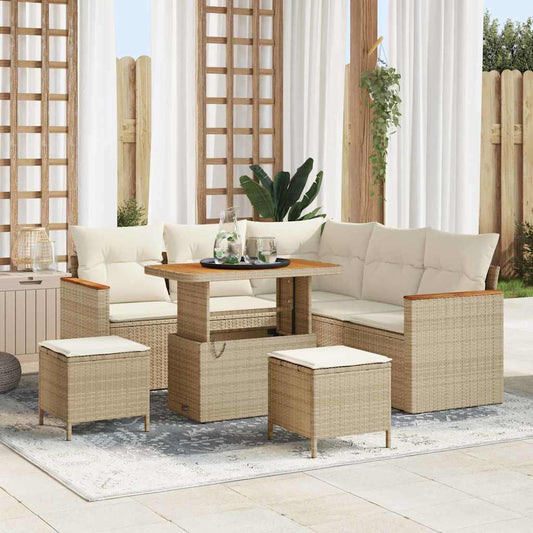 Set Divano da Giardino 8 pz 5-Numero di posti Beige Poly Rattan
