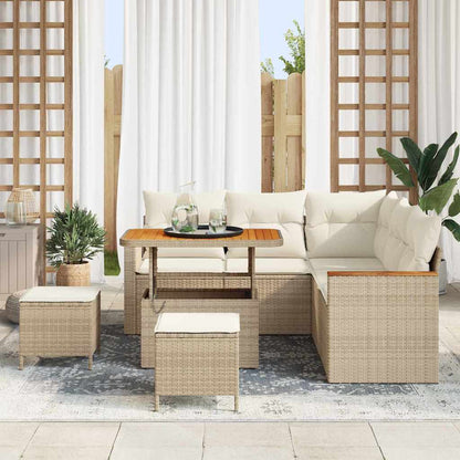 Set Divano da Giardino 8 pz 5-Numero di posti Beige Poly Rattan