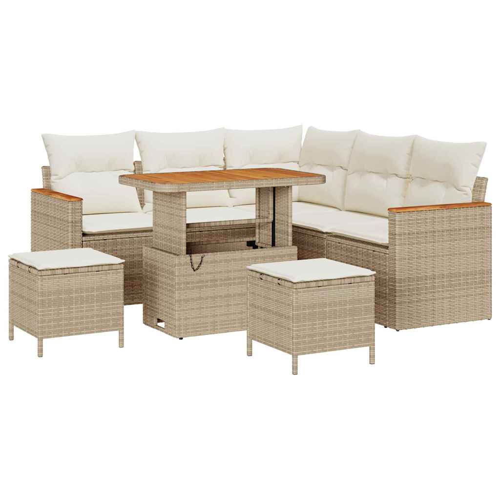 Set Divano da Giardino 8 pz 5-Numero di posti Beige Poly Rattan | homemem39