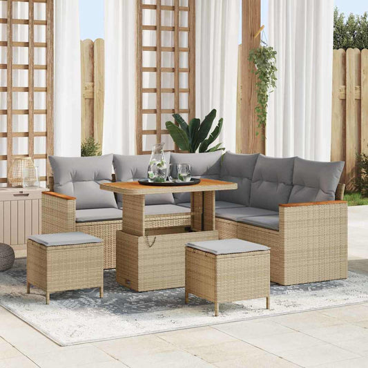 Set Divano da Giardino con cuscino 8 pcs Beige Poly Rattan