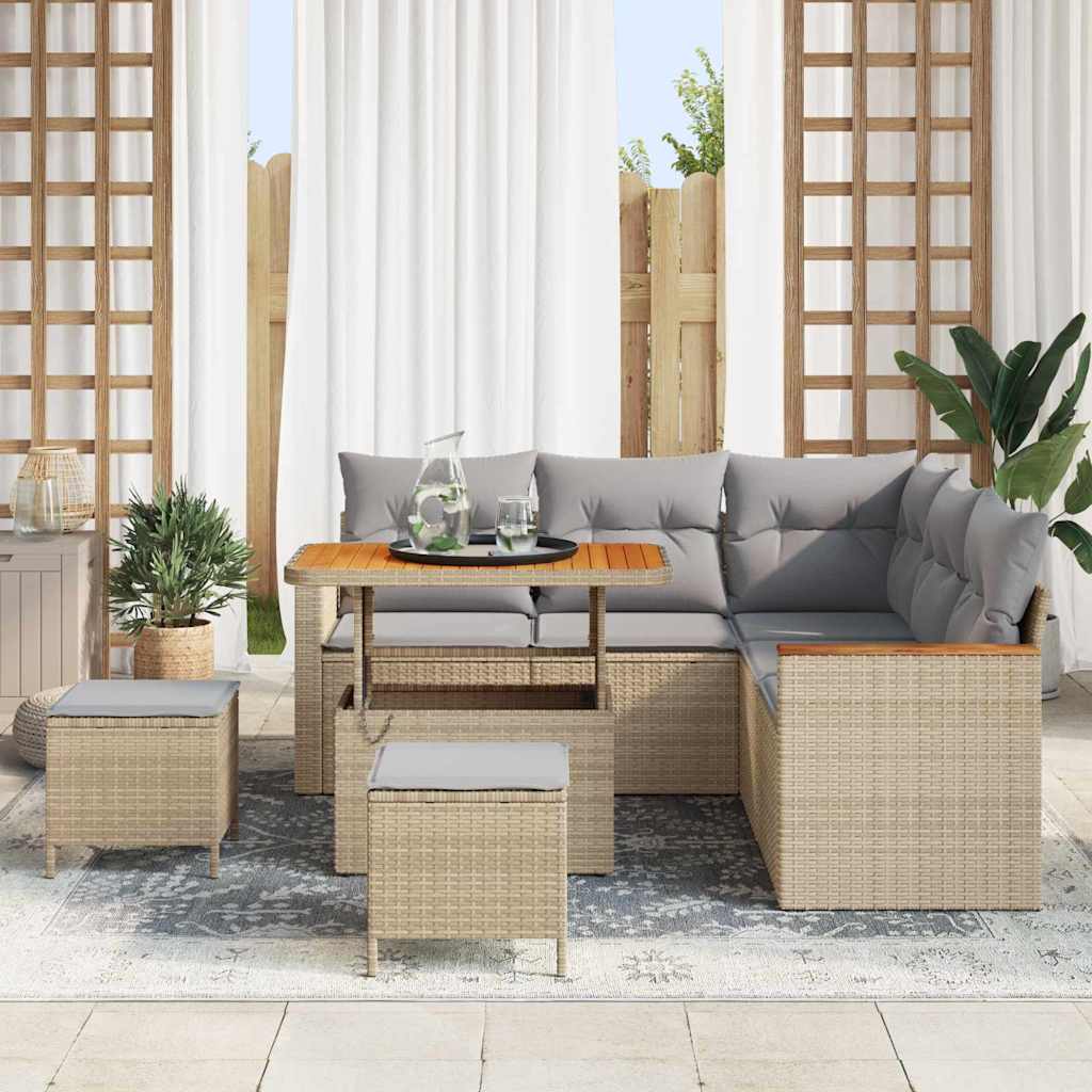 Set Divano da Giardino con cuscino 8 pcs Beige Poly Rattan | homemem39