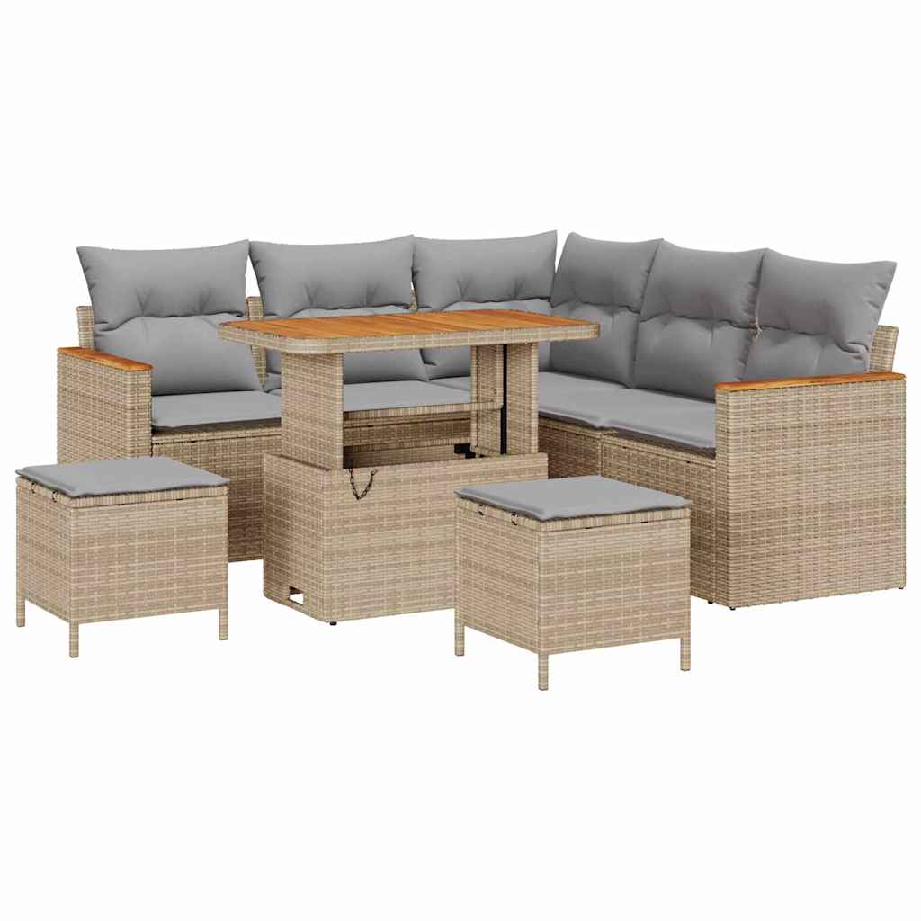 Set Divano da Giardino con cuscino 8 pcs Beige Poly Rattan | homemem39