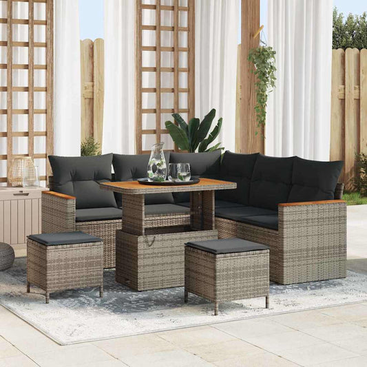 Set Divano da Giardino con cuscino 8 pcs Grigio Poly Rattan