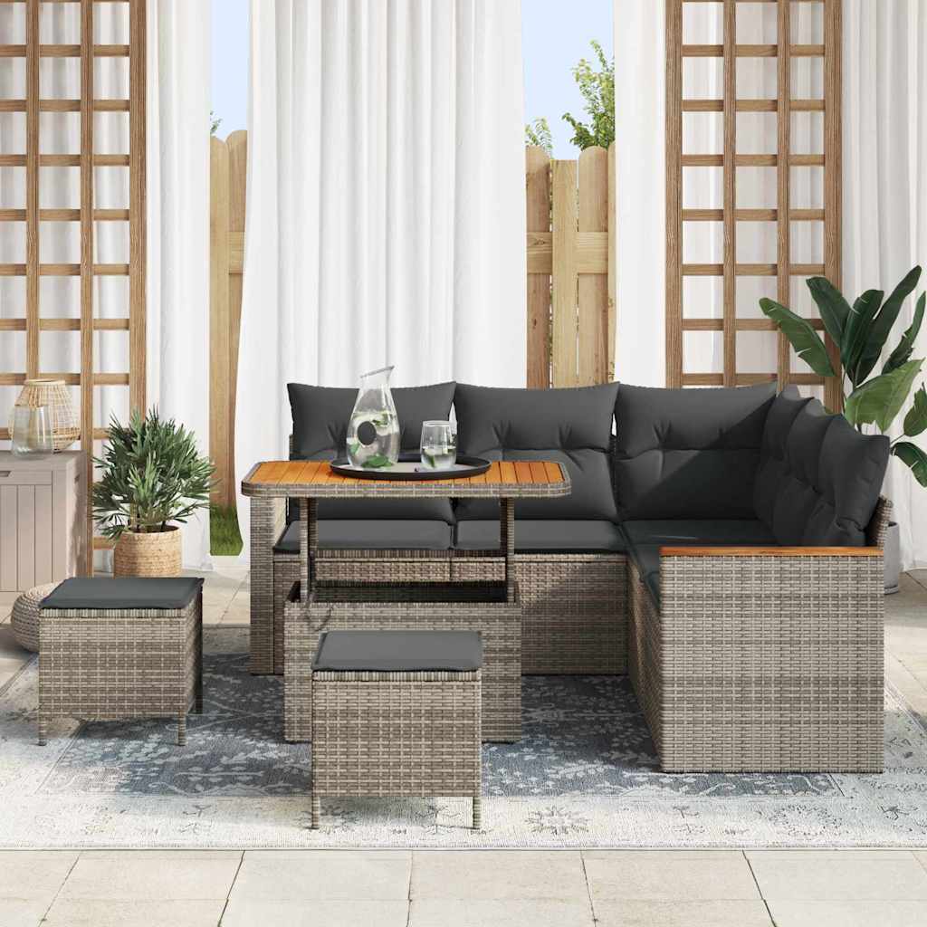 Set Divano da Giardino con cuscino 8 pcs Grigio Poly Rattan