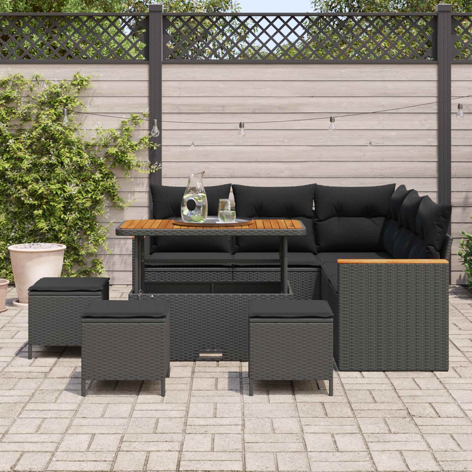 Set Divano da Giardino con cuscino Nero Poly Rattan | homemem39