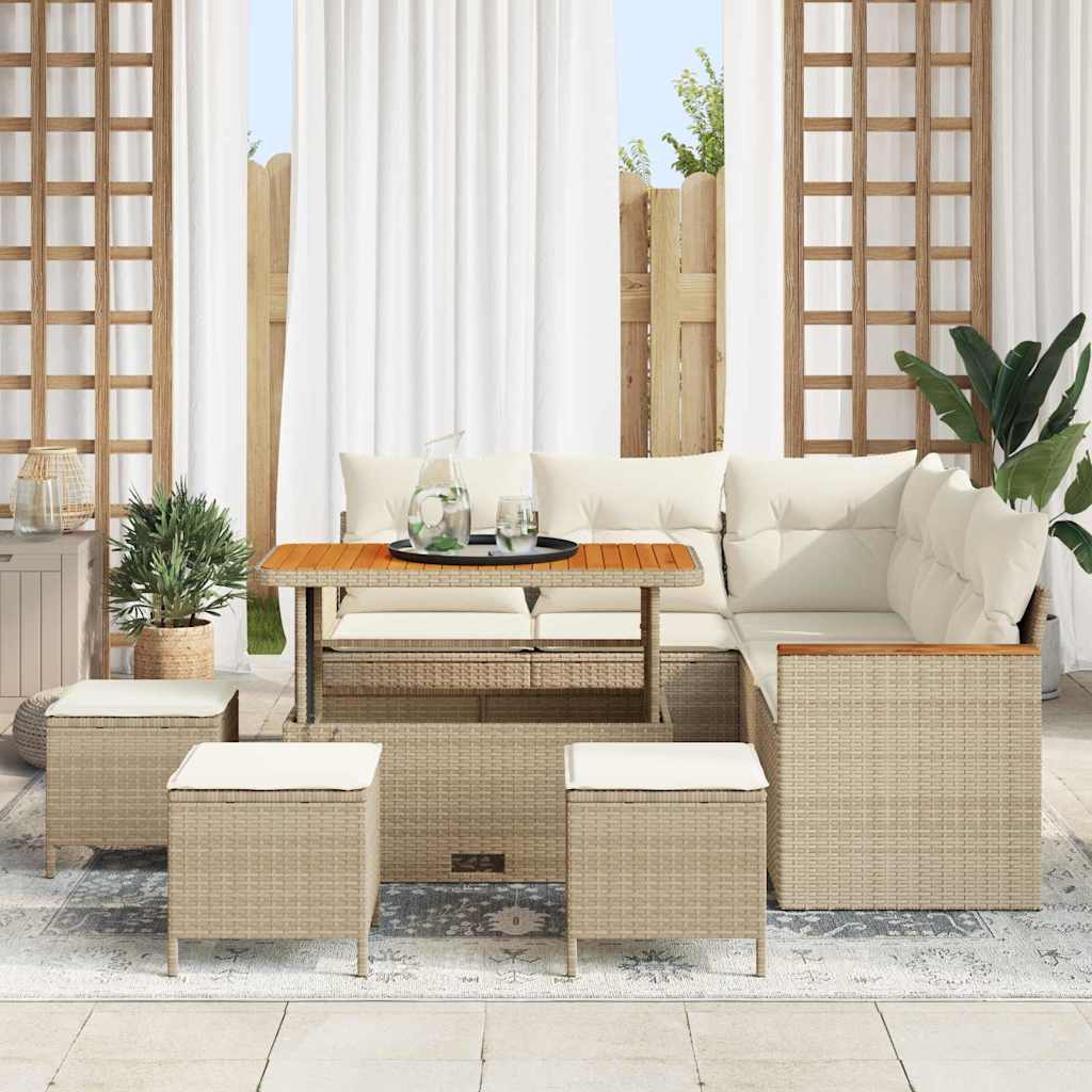 Set Divano da Giardino con cuscino Beige Poly Rattan | homemem39