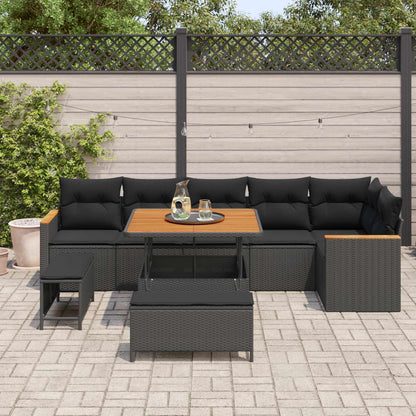 Set Divano da Giardino con cuscino 9 pcs Nero Poly Rattan | homemem39
