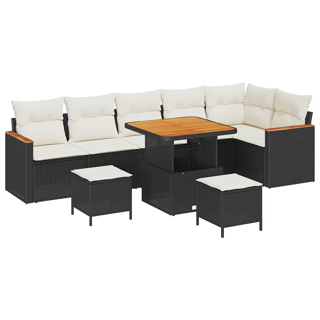 Set Divano da Giardino con cuscino 9 pcs Nero Poly Rattan | homemem39