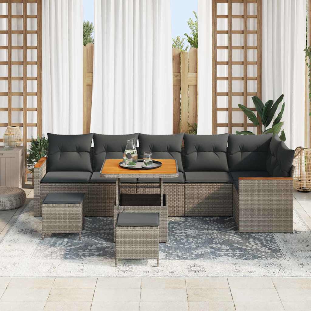Set Divano da Giardino con cuscino 9 pcs Grigio Poly Rattan | homemem39