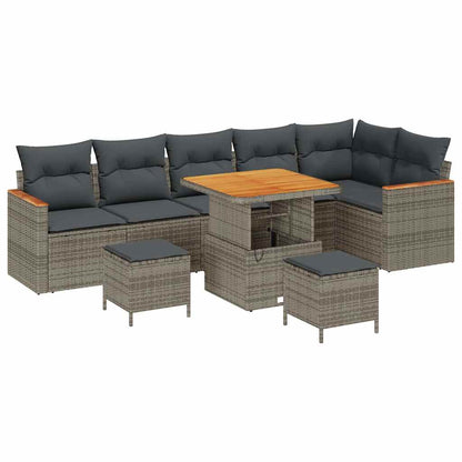 Set Divano da Giardino con cuscino 9 pcs Grigio Poly Rattan | homemem39