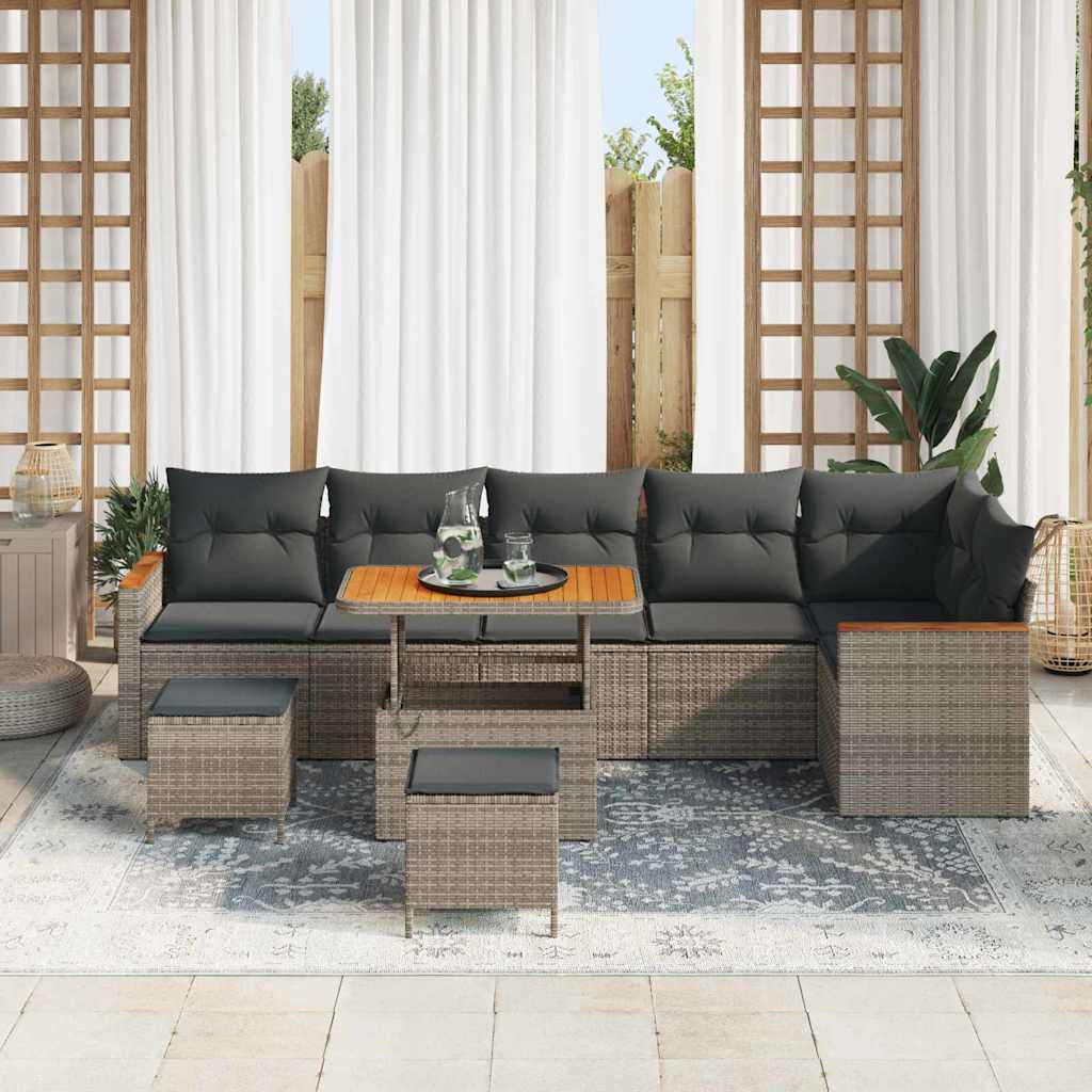Set Divano da Giardino con cuscino Grigio Poly Rattan