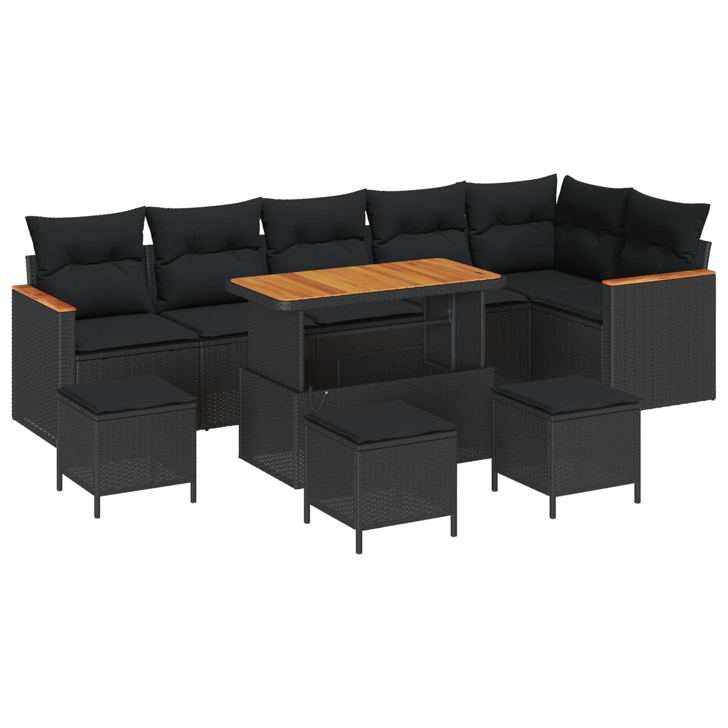 Set Divano da Giardino con cuscino 10 pcs Nero Poly Rattan | homemem39