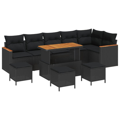Set Divano da Giardino con cuscino 10 pcs Nero Poly Rattan | homemem39
