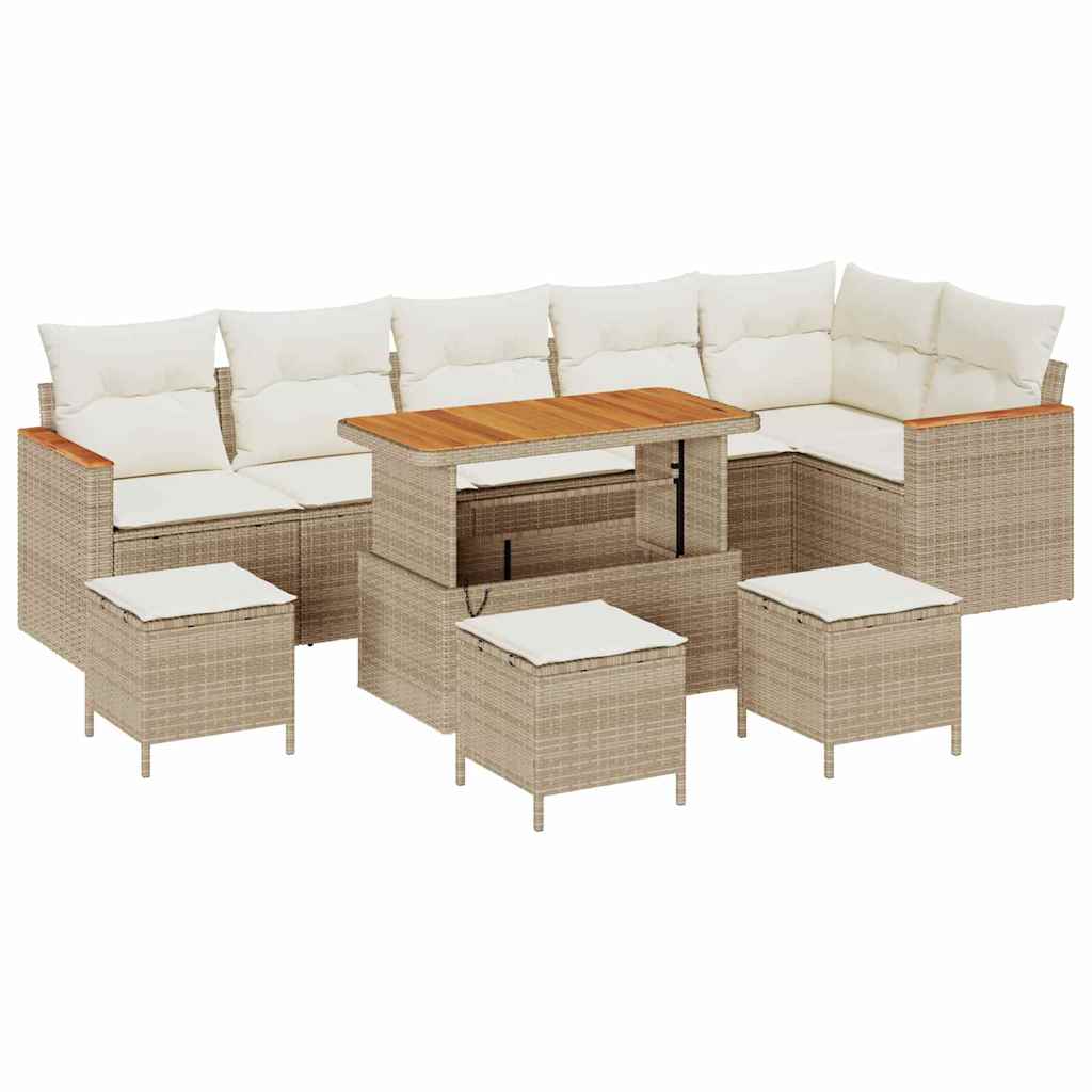 Set Divano da Giardino con cuscino 10 pcs Beige Poly Rattan | homemem39
