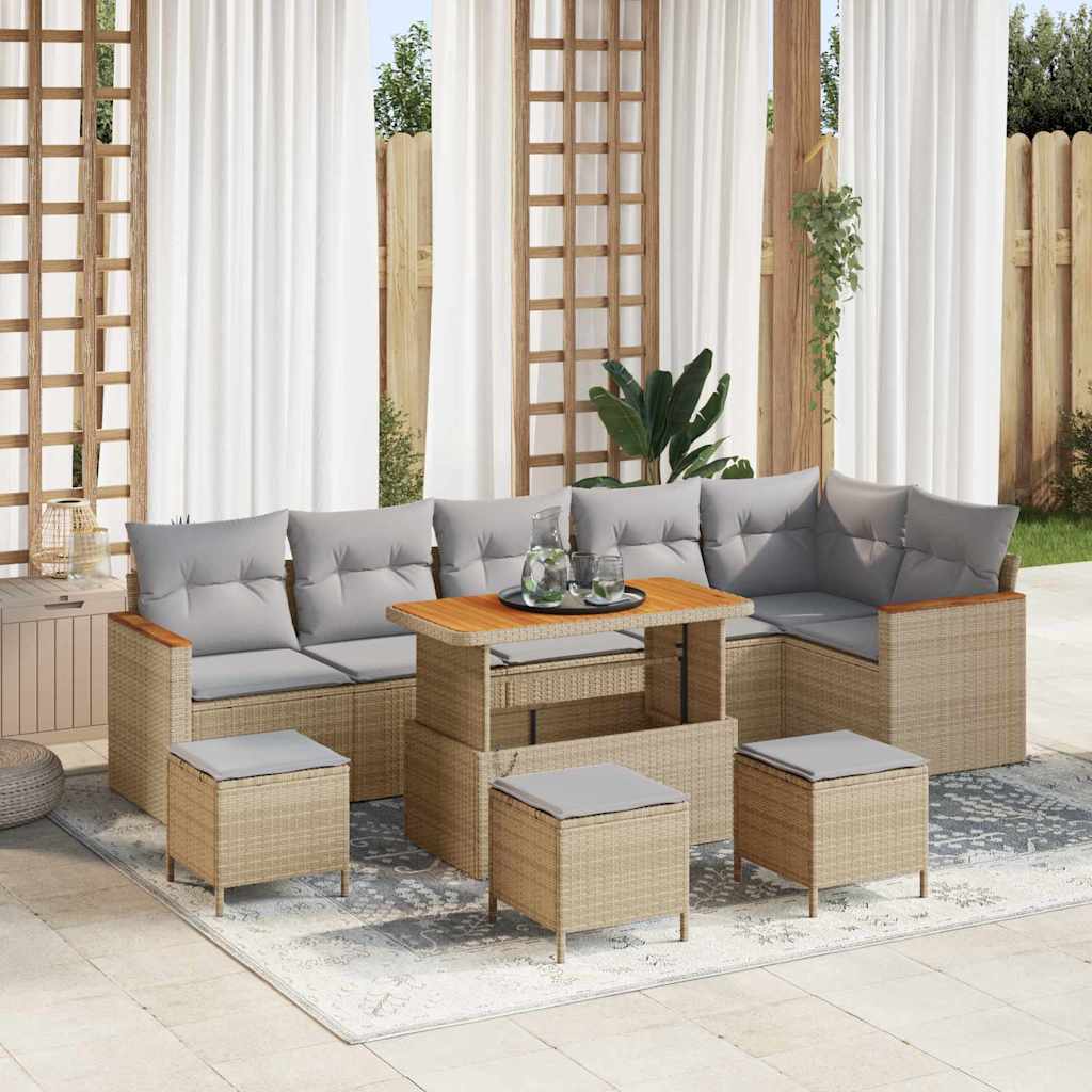 Set Divano da Giardino con cuscino 10 pcs Beige Poly Rattan | homemem39