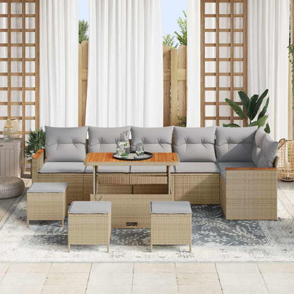 Set Divano da Giardino con cuscino 10 pcs Beige Poly Rattan | homemem39