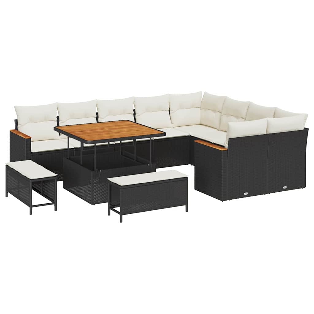 Set Divano da Giardino 12 pcs Nero Rattan in Polipropilene | homemem39