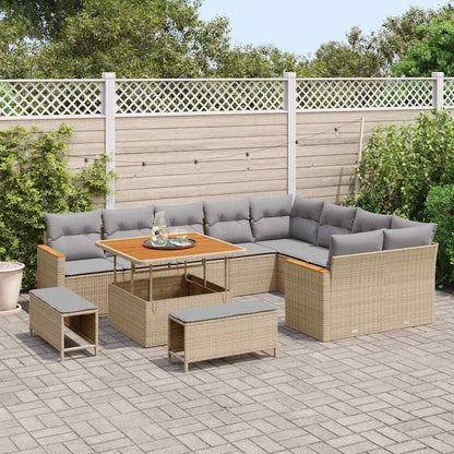 Set Divano da Giardino 12 pcs Beige Rattan in Polipropilene | homemem39
