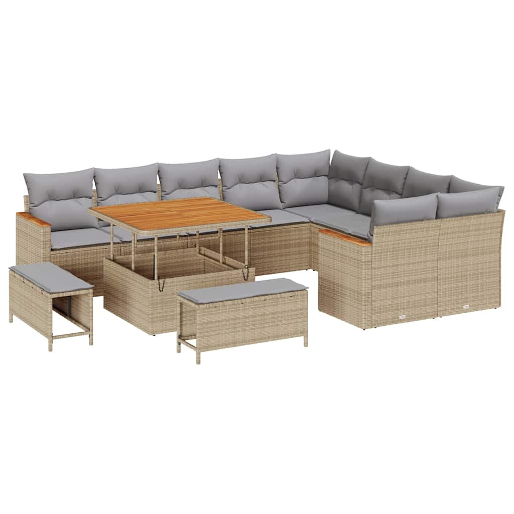 Set Divano da Giardino 12 pcs Beige Rattan in Polipropilene | homemem39