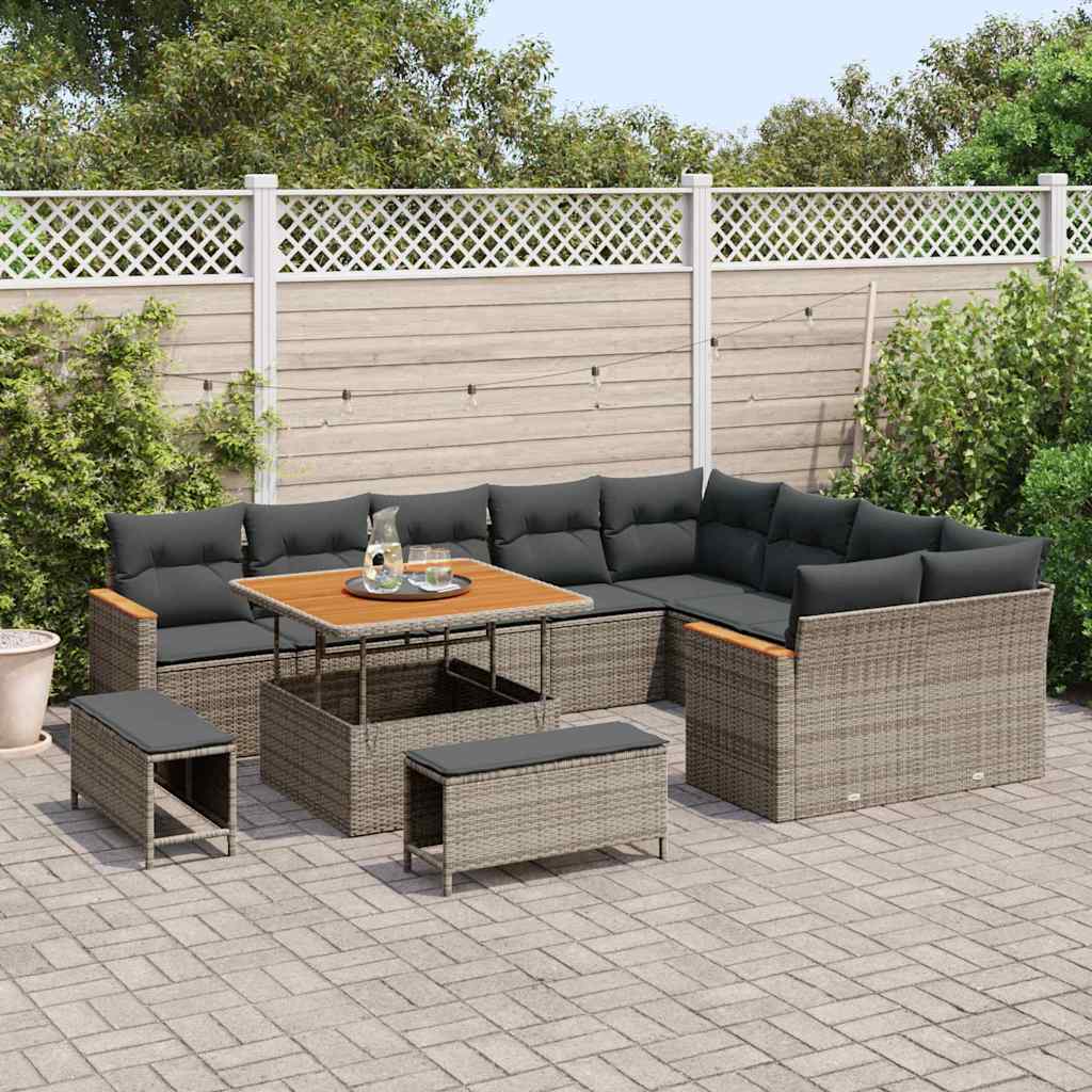 Set Divano da Giardino 12 pcs Grigio Rattan in Polipropilene | homemem39
