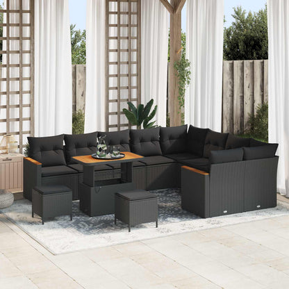 Set Divano da Giardino 12 pcs Nero Rattan in Polipropilene | homemem39