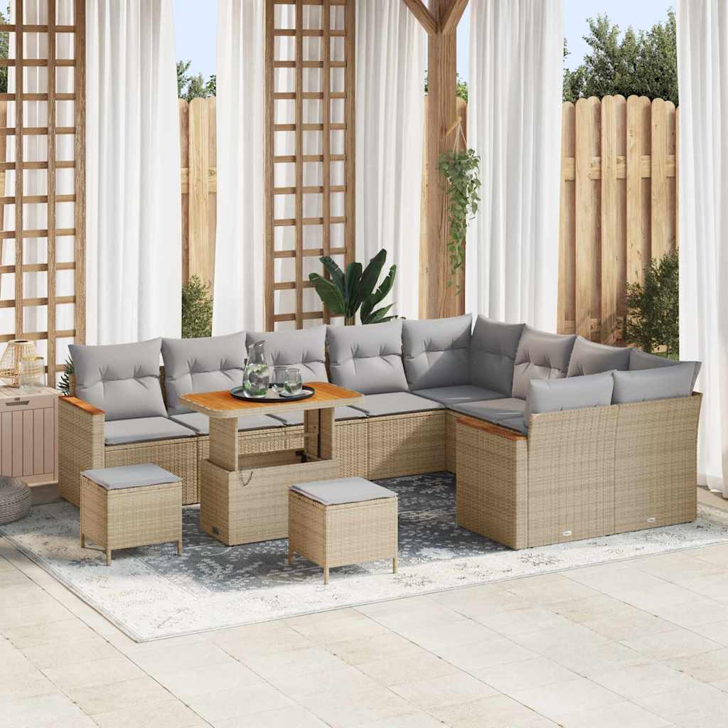 Set Divano da Giardino 12 pcs Beige Rattan in Polipropilene | homemem39