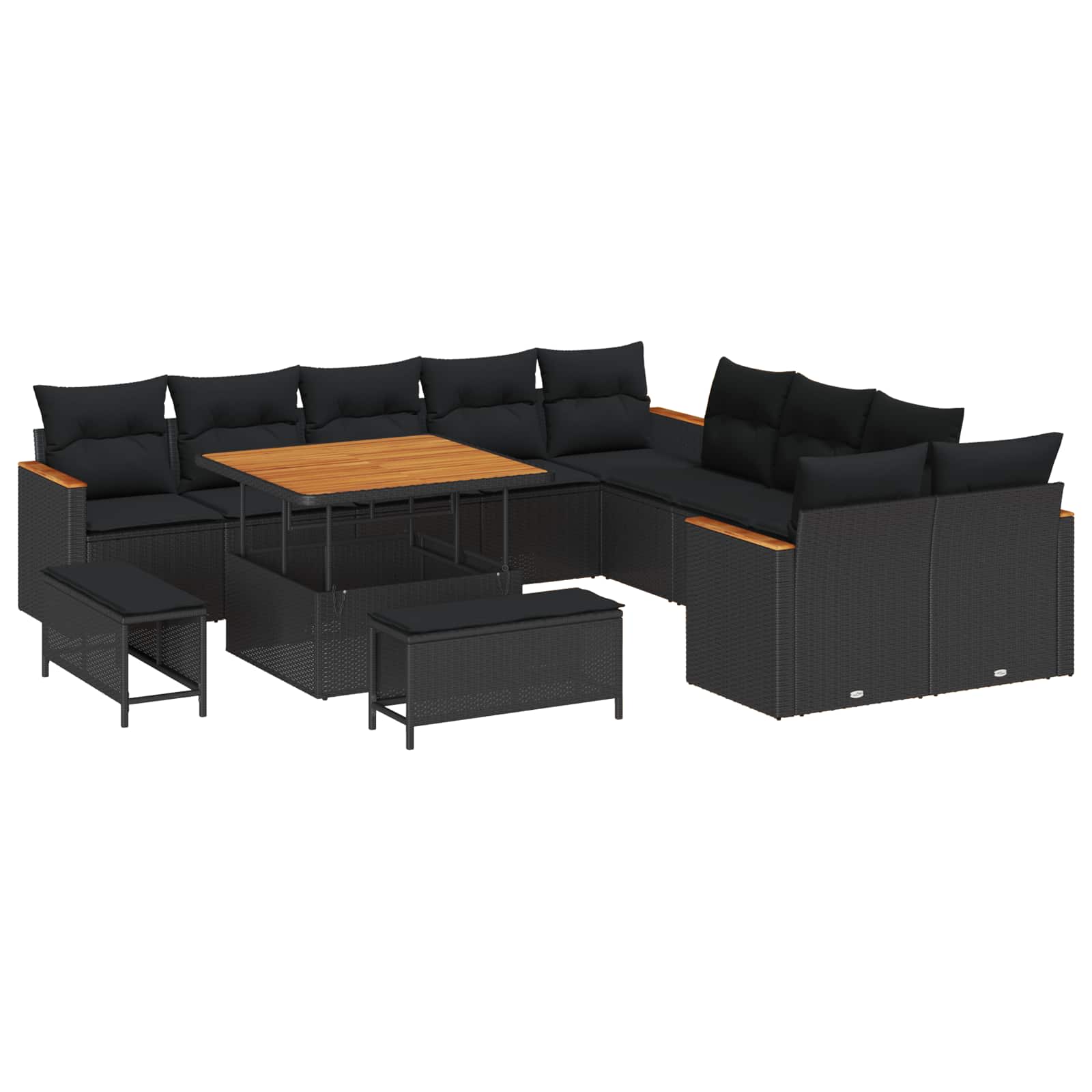 Set Divano da Giardino con cuscino 13 pcs Nero polyrattan | homemem39