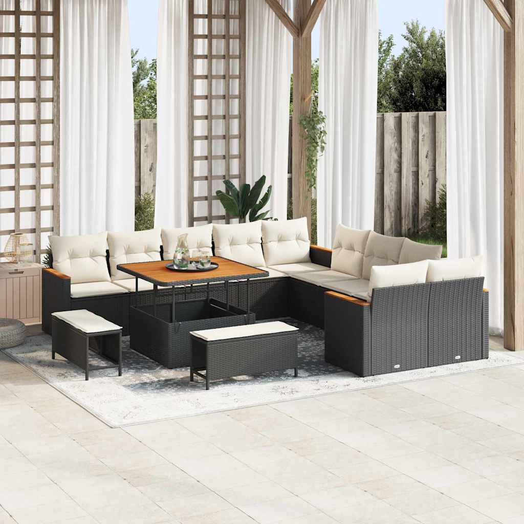 Set Divano da Giardino con cuscino 13 pcs Nero polyrattan | homemem39