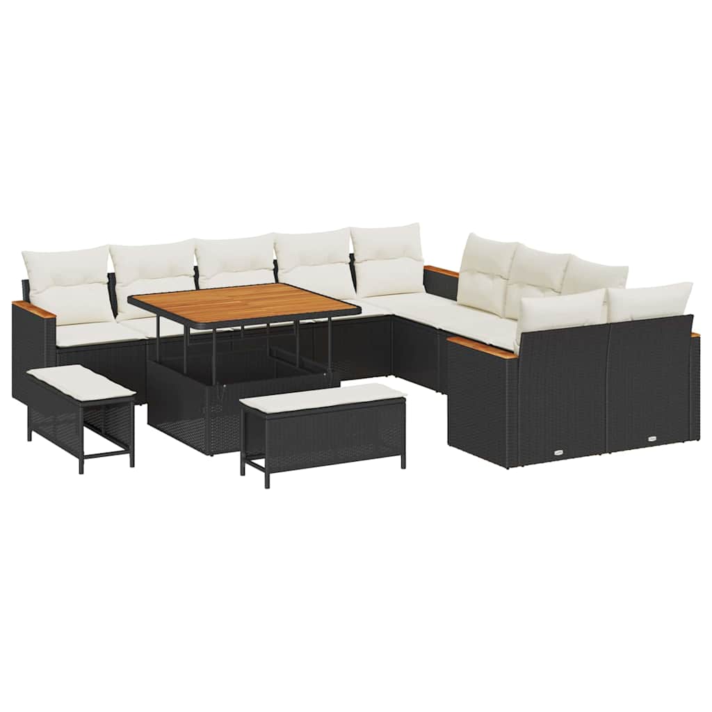 Set Divano da Giardino con cuscino 13 pcs Nero polyrattan | homemem39
