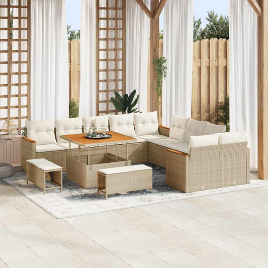 Set Divano da Giardino con cuscino 13 pcs Beige polyrattan