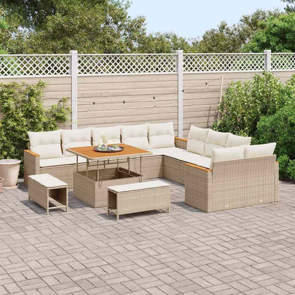 Set Divano da Giardino con cuscino 13 pcs Beige polyrattan