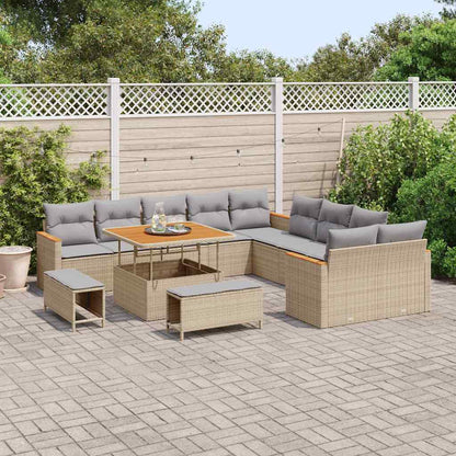 Set Divano da Giardino con cuscino 13 pcs Beige polyrattan | homemem39