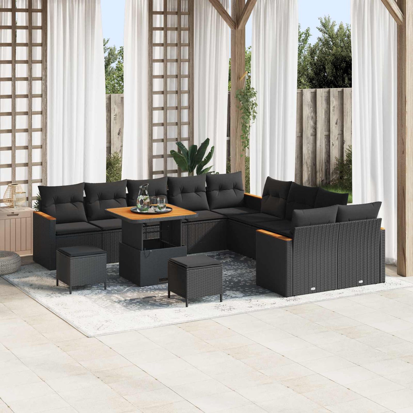 Set Divano da Giardino con cuscino 13 pcs Nero polyrattan | homemem39
