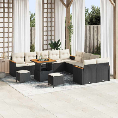 Set Divano da Giardino con cuscino 13 pcs Nero polyrattan | homemem39