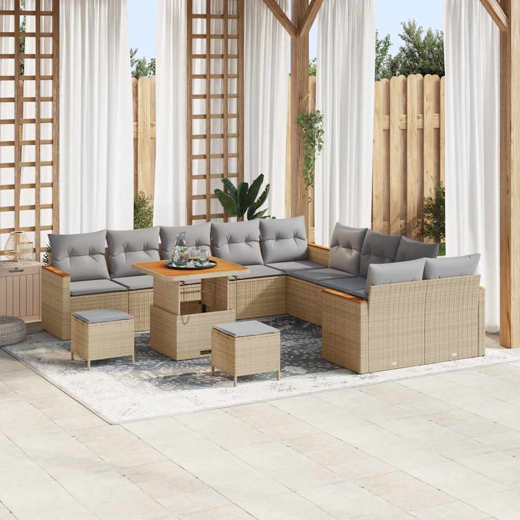 Set Divano da Giardino con cuscino 13 pcs Beige polyrattan | homemem39
