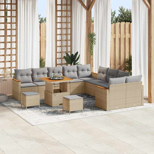 Set Divano da Giardino con cuscino 13 pcs Beige polyrattan