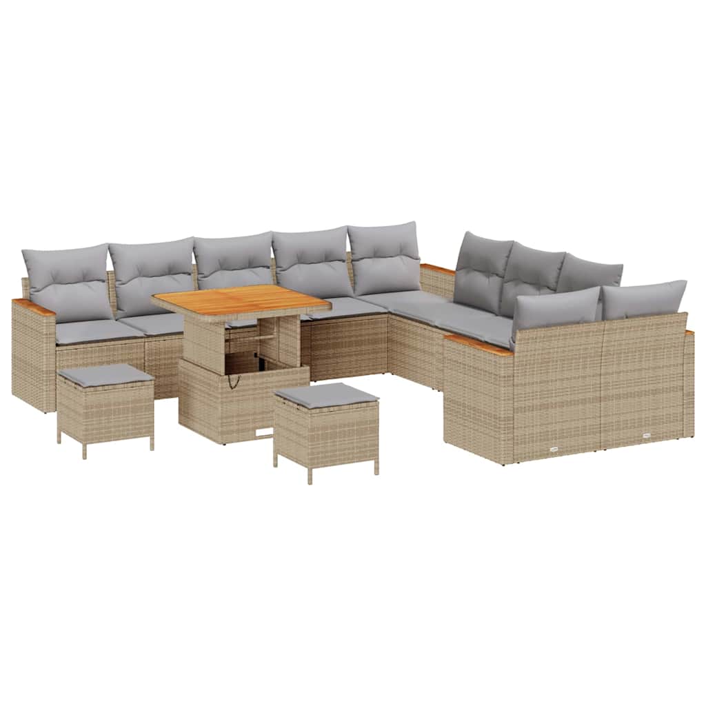 Set Divano da Giardino con cuscino 13 pcs Beige polyrattan | homemem39
