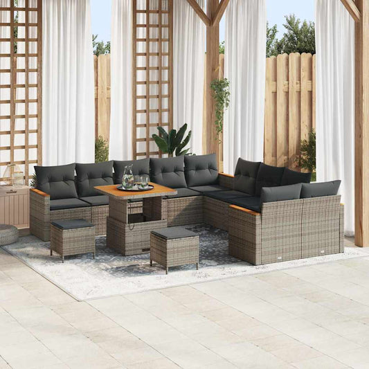 Set Divano da Giardino con cuscino 13 pcs Grigio polyrattan
