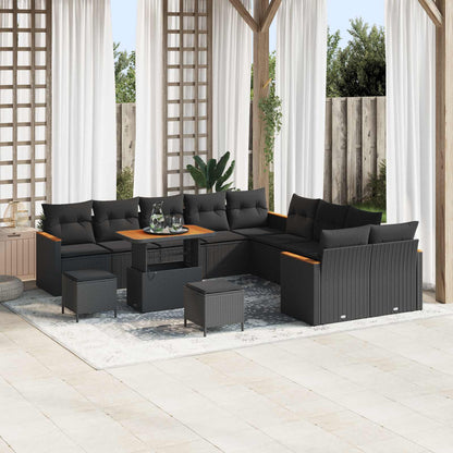 Set Divano da Giardino con cuscino 13 pcs Nero polyrattan | homemem39