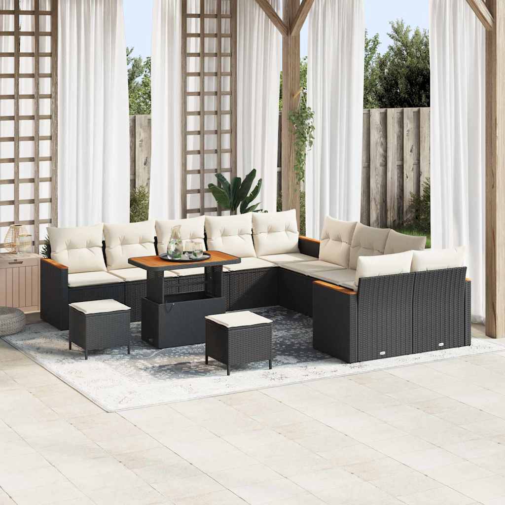 Set Divano da Giardino con cuscino 13 pcs Nero polyrattan | homemem39