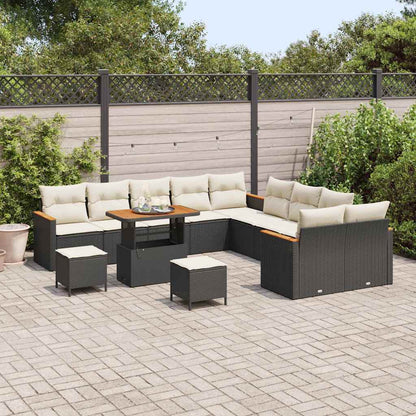 Set Divano da Giardino con cuscino 13 pcs Nero polyrattan | homemem39