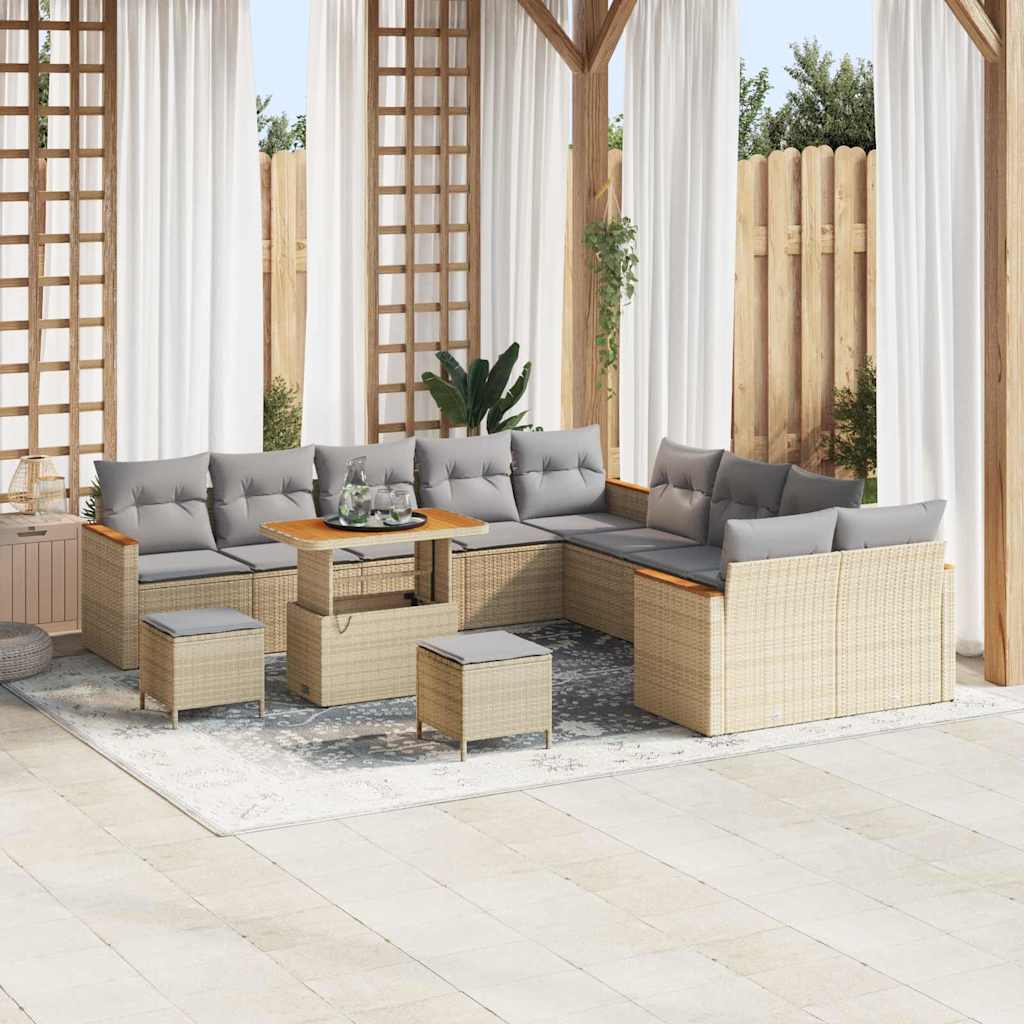 Set Divano da Giardino con cuscino 13 pcs Beige polyrattan | homemem39