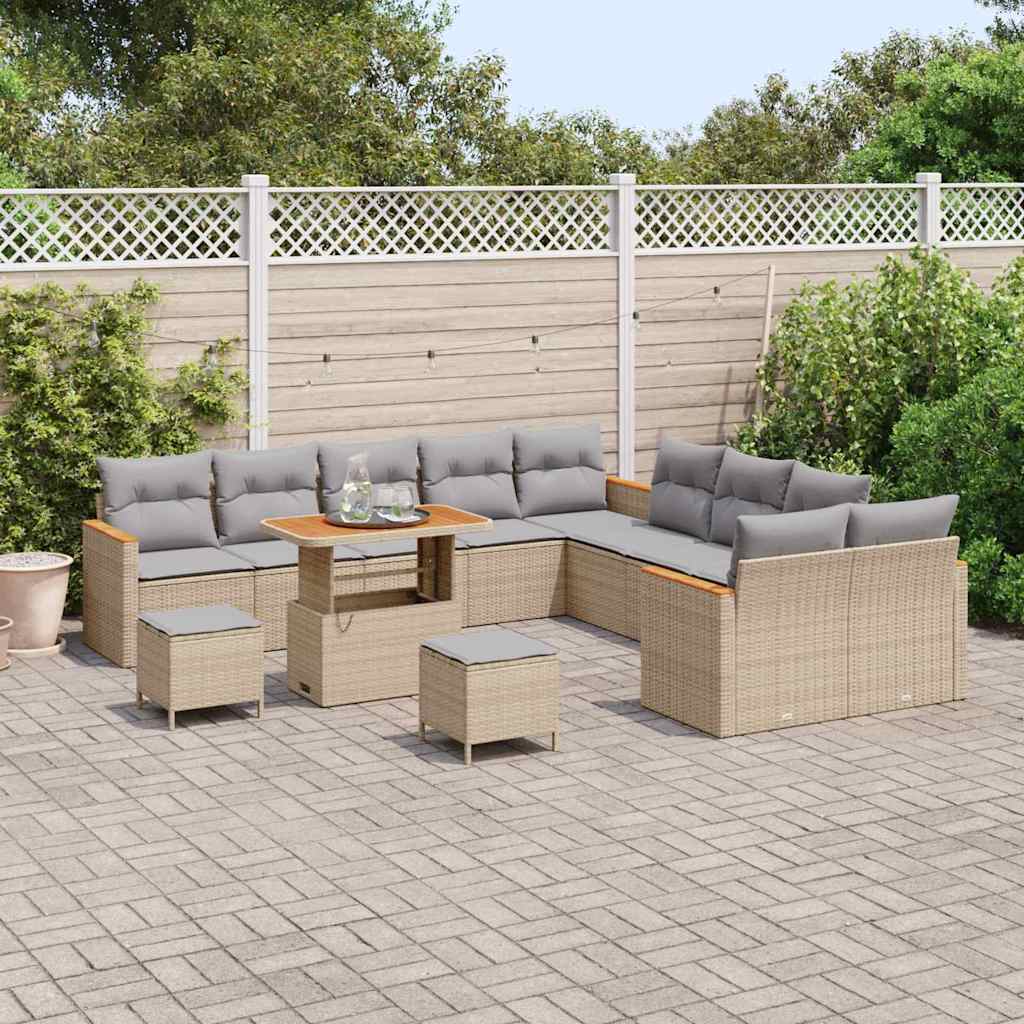 Set Divano da Giardino con cuscino 13 pcs Beige polyrattan | homemem39