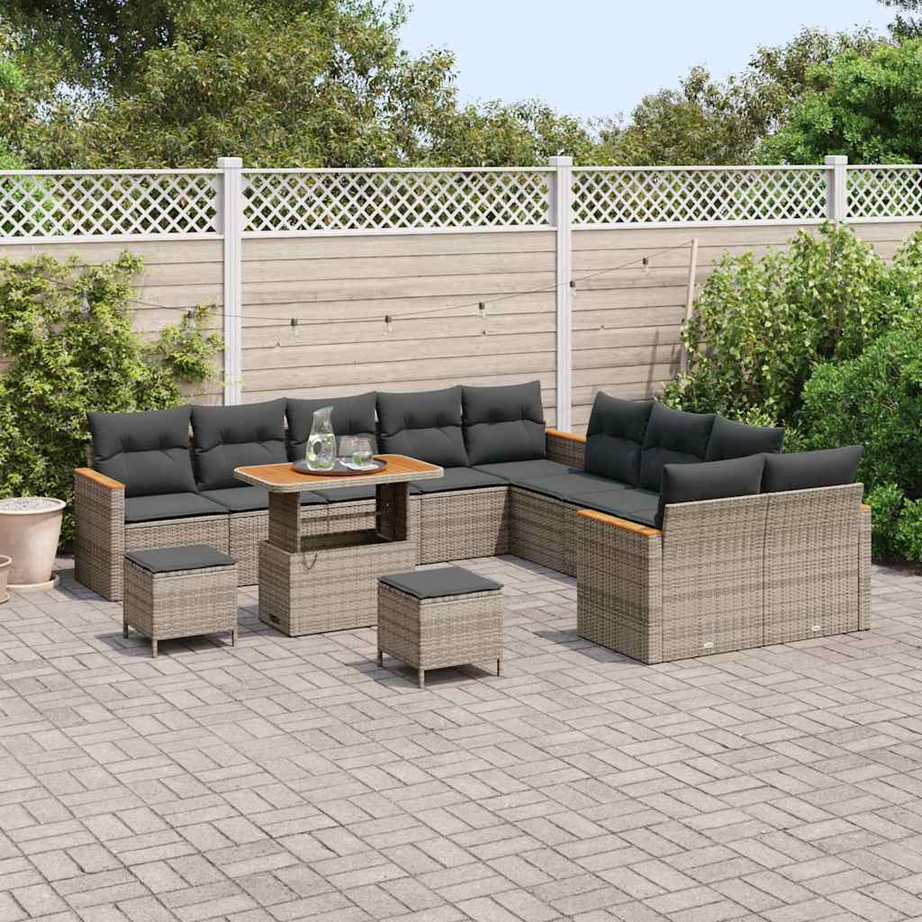 Set Divano da Giardino con cuscino 13 pcs Grigio polyrattan | homemem39